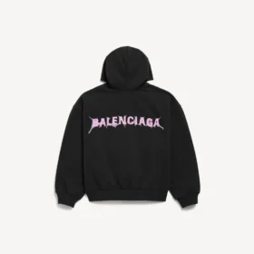 Huvtröja för herr med dragkedja, DIY Balenciaga-motiv på ryggen och normal passform, i svart