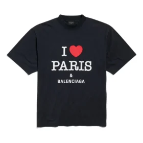 I Love Paris & Balenciaga T-shirt Medium Fit ”Black Faded” 764235TRVU91041