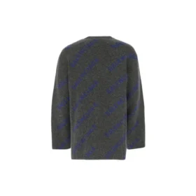 Intarsia-stickad tröja med logotyp ”Mörkgrå” 623283T15671035