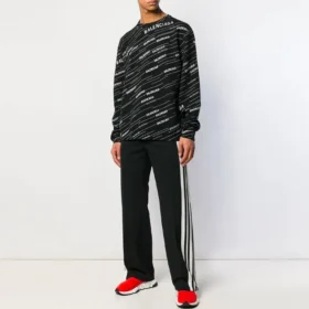 Jacquard-tröja med logotyp och rund hals ”Black” 555381T15241070