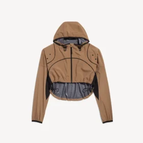 Kort jacka i techwear-stil för damer i kamelfärg