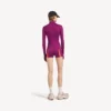 Kort långärmad bodysuit för damer i techwear-stil i violett/orange Kort långärmad bodysuit för damer i techwear-stil i violett/orange
