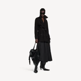 Kort trenchcoat i cocoon-modell för damer i svart
