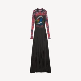 Långärmad klänning för dam i svart med extremt tie-dye-mönster
