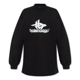 Långärmad sport-T-shirt i lager-på-lager-stil, oversized ”Black White” 739027TPVF21070