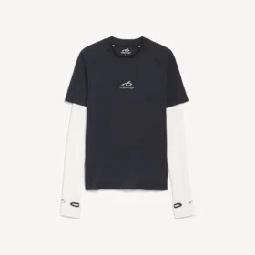 Långärmad techwear-T-shirt för herr i marinblått/vitt