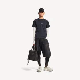 Långärmad techwear-T-shirt för herr i marinblått/vitt