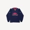 Långärmad V-ringad fotbollst-shirt för herr i mörk marinblå/röd