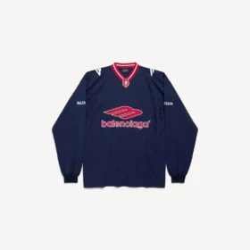 Långärmad V-ringad fotbollst-shirt för herr i mörk marinblå/röd