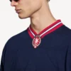 Långärmad V-ringad fotbollst-shirt för herr i mörk marinblå/röd