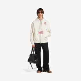 Oversized luvtröja med dragkedja för män i färgen kräm