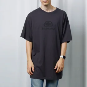 Oversized tvättad interlock-T-shirt med BB-tryck ”Navy Black” 583214TFV658060