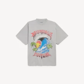 Oversized vintage-surf-T-shirt för herr i Balenciaga-grått