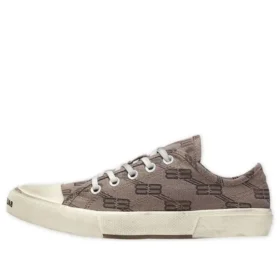 Paris låga Sneakers ”Tan Allover Logo Cotton and White Rubber” 688754W3RQ22298