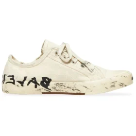 Paris låga Sneakers ”Vit slitna bomull och vitt gummi med graffiti” 688757W3RR59010