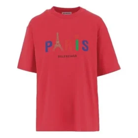 Paris Love T-shirt med tryck, normal passform, kortärmad, röd 594599TGV435640