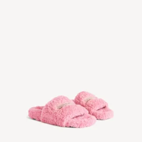 Öppen mule för dam i päls i söt rosa