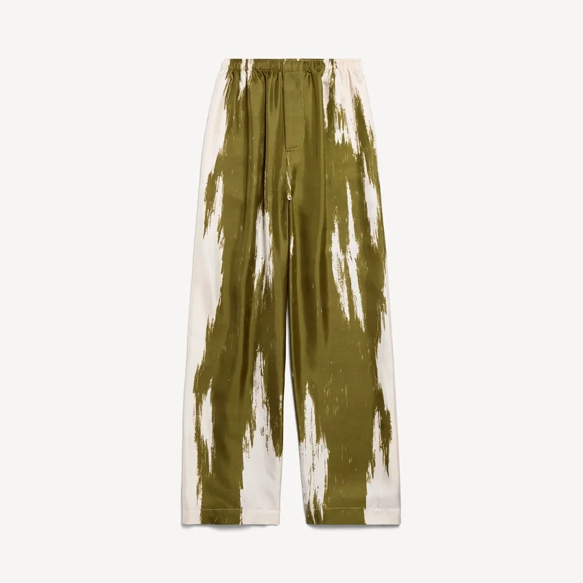 Pyjamasbyxor för dam i khaki med borstad, skrapad yta Pyjamasbyxor för dam i khaki med borstad, skrapad yta