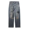 Raka Denim-byxor med doodle-tryck ”Blue” 746986TOW664036