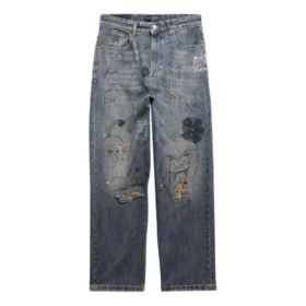 Raka Denim-byxor med doodle-tryck ”Blue” 746986TOW664036