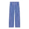 Randiga byxor i bomullspoplin med vida ben ”Blue” 583438TJM214800