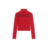 Ribbad, tryckt FREE-tröja med hög hals ”Red” 662722T32106167