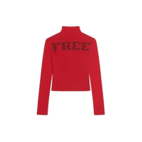 Ribbad, tryckt FREE-tröja med hög hals ”Red” 662722T32106167