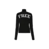 Ribbad, tryckt FREE-tröja med hög hals ”Svart” 662722T32101070