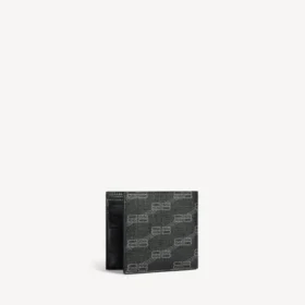 Signaturplånbok för män, fyrkantig och vikbar, i BB Monogram-belagd canvas i svart/grått