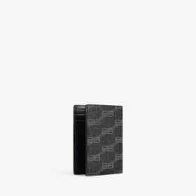 Signaturplånbok för män, vertikal, dubbelfälld, BB Monogram-belagd canvas i svart/grått