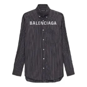 Skjorta med logotyp på bröstet, randig logotyp och knappar ”Black” 583989TGM041070
