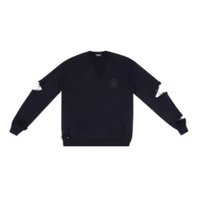 Sliten stickad tröja med V-ringning ”Navy” 696091T16420414