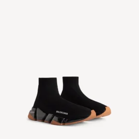 Speed 2.0-sneaker för herr med helt genomskinlig sula i återvunnen stickad tröja i svart/orange