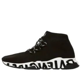 Speed Lace Up Sneakers ”Svart återvunnet stickat med svart graffitisula” 621611W05GE1015