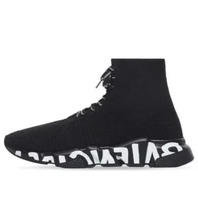 Speed Lace Up Sneakers ”Svart återvunnet stickat med svart och vit graffitisula” 617251W2DB71006