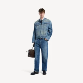 Squeeze-denimjacka för män i mörkblått