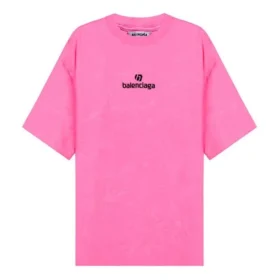 SS21 Broderad T-shirt med rund hals, rosa 641532TJVA95764
