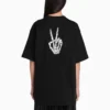 SS21 Drip Peace T-shirt med tryck i stor passform, svart 641655TKVA11012