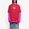 SS21 långärmad unisex-tröja med huva och sömmar, rosa och röd, 657037TKV826295