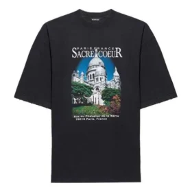 SS21 Retro, slätvävd, stor, kortärmad unisex-T-shirt i svart 641614TJVH61000
