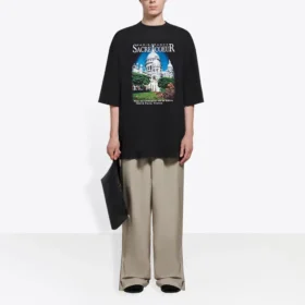 SS21 Retro, slätvävd, stor, kortärmad unisex-T-shirt i svart 641614TJVH61000