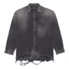 SS21 Sliten Denim-skjorta för män, svart 657610TBP191090