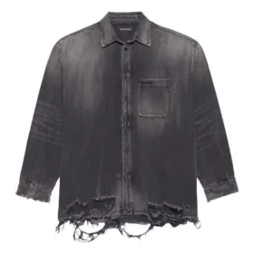 SS21 Sliten Denim-skjorta för män, svart 657610TBP191090
