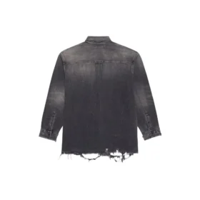 SS21 Sliten Denim-skjorta för män, svart 657610TBP191090