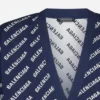 Stickad kofta med logotyp över hela plagget ”Blue White” 736248T32338502