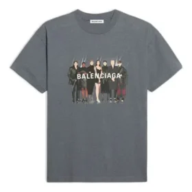 T-shirt med bandporträtt och tryckt logotyp, retrostil, korta ärmar, grå 612965TIV471404