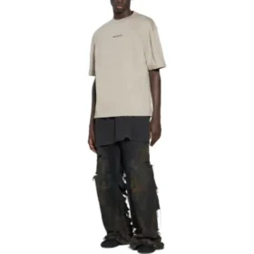 T-shirt med ryggtryck, medium passform ”Beige” 612966TOVJ89763