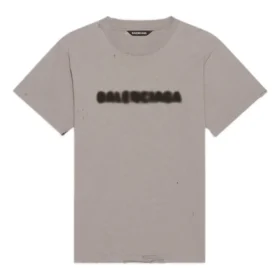 T-shirt med suddigt logo-hål, retroklassisk, kortärmad, unisex, grå 661705TKVD58174