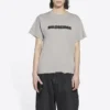 T-shirt med suddigt logo-hål, retroklassisk, kortärmad, unisex, grå 661705TKVD58174