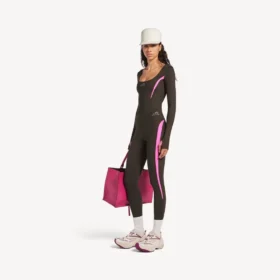 Techwear-leggings för damer i khakibrunt/neonrosa